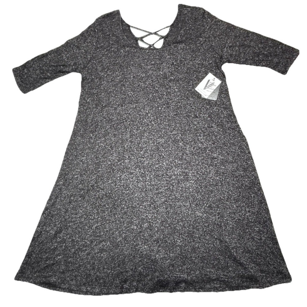 Vibe Sportswear 1X NWT Stretch Knit Tunic Dress Criss Cross Back Heather Gray